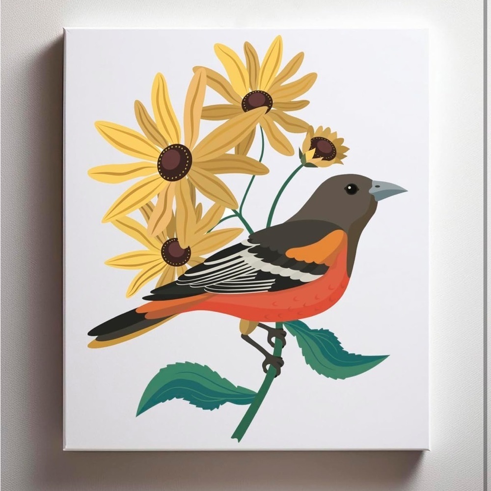 NIB CraftLab Paint by Numbers Kit Baltimore Oriole Black Eyed Susans DIY Canvas